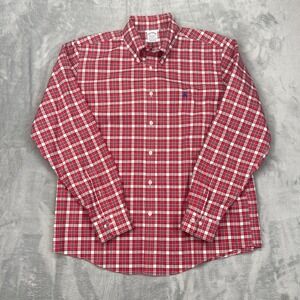 Brooks Brothers Regent Fit Button Down Shirt Mens L Red Plaid Non Iron Stretch